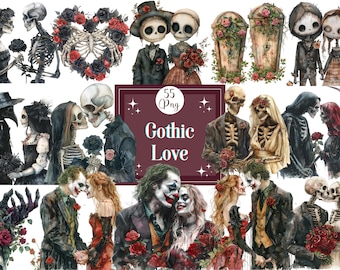 Gothic Love Clipart, Skeleton Couple PNG, Dark Romance Art (55 files)
