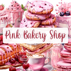 Watercolor Pink Bakery Clipart ,28 High Quality Pngs Baking Clipart ,Sweets Clipart ,Bakery Shop, Food Clipart, Bakery Clipart, Cake Clipart