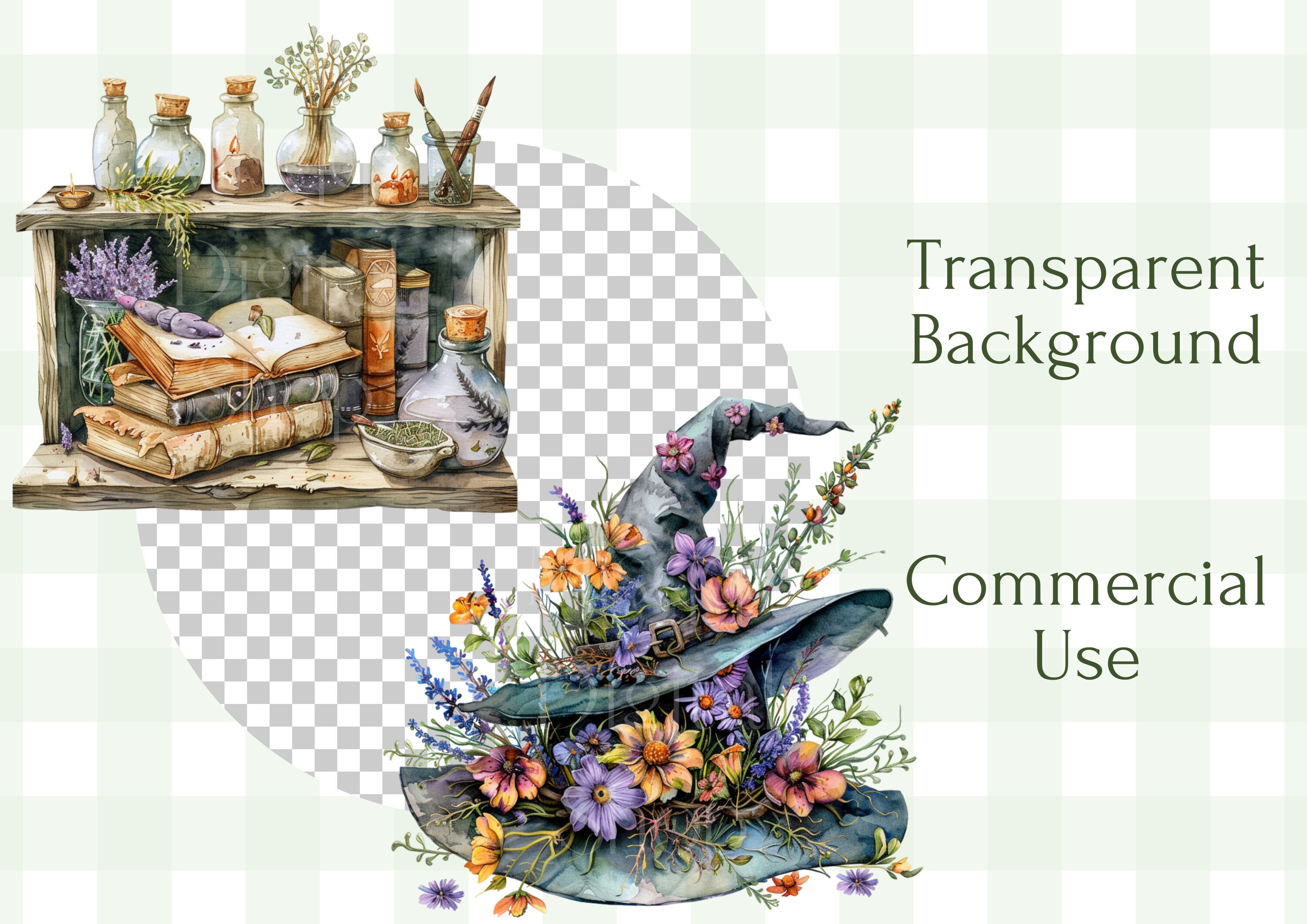 Watercolor Spring Witch Clipart Bundle: Herbal Witch PNG Graphics ...