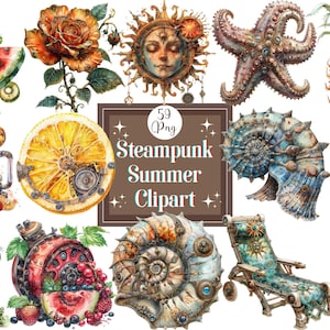 Aquarel Steampunk zomer aquarel clipart bundel industriële graphics steampunk stijl zomer clipart Fantasy ongewenste dagboek scrapbooking