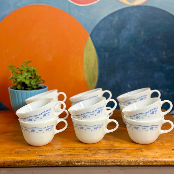 Set of 12 Vintage Pyrex Morning Blue Coffee Cups