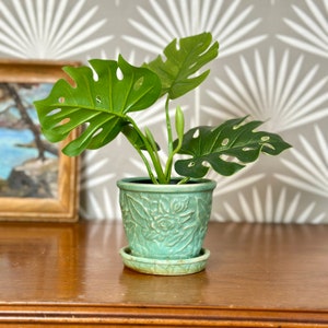 Vintage Matte Green Planter with Rose Pattern - Probably a Nelson McCoy