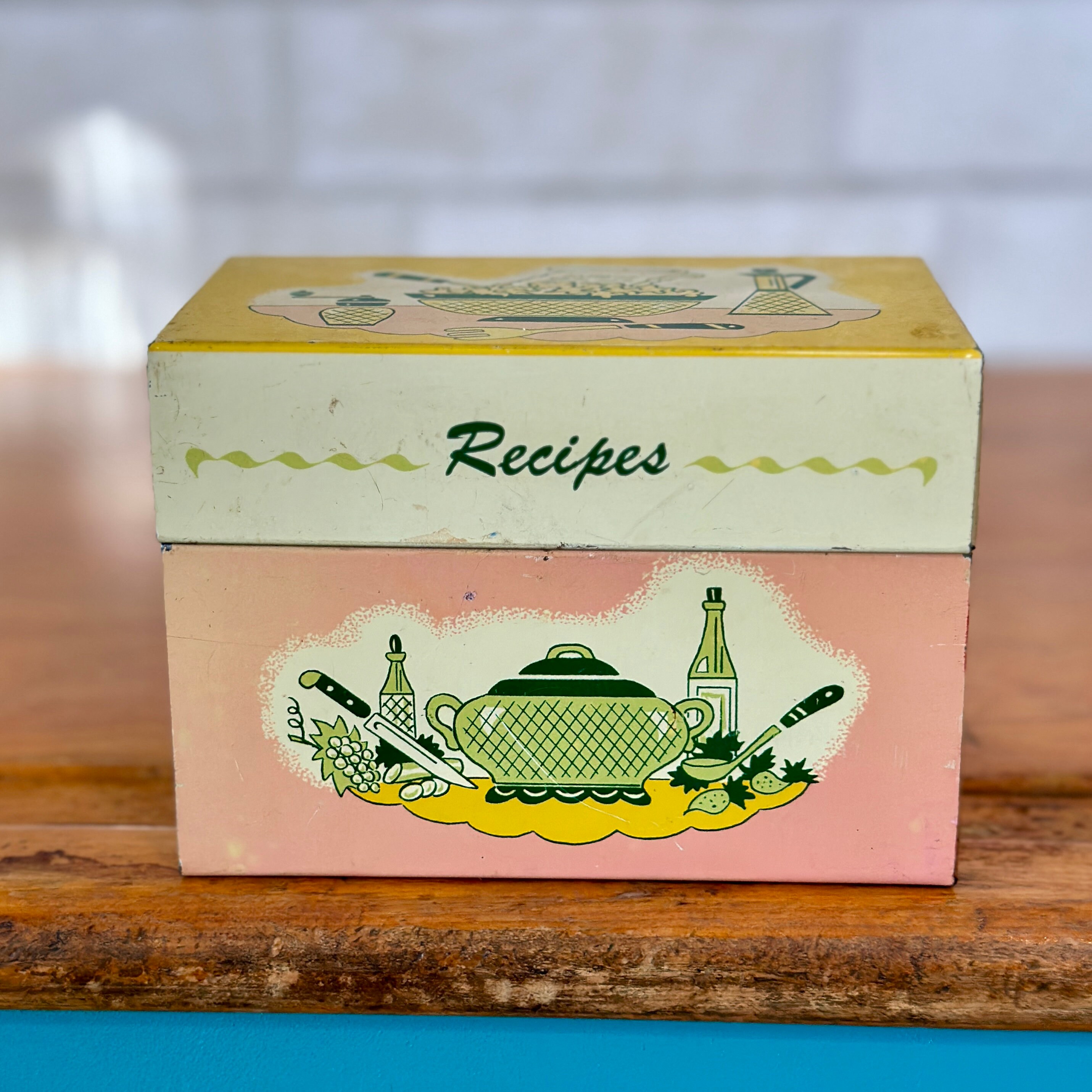 Vintage Recipe Box Ohio Art Company Pink and Yellow