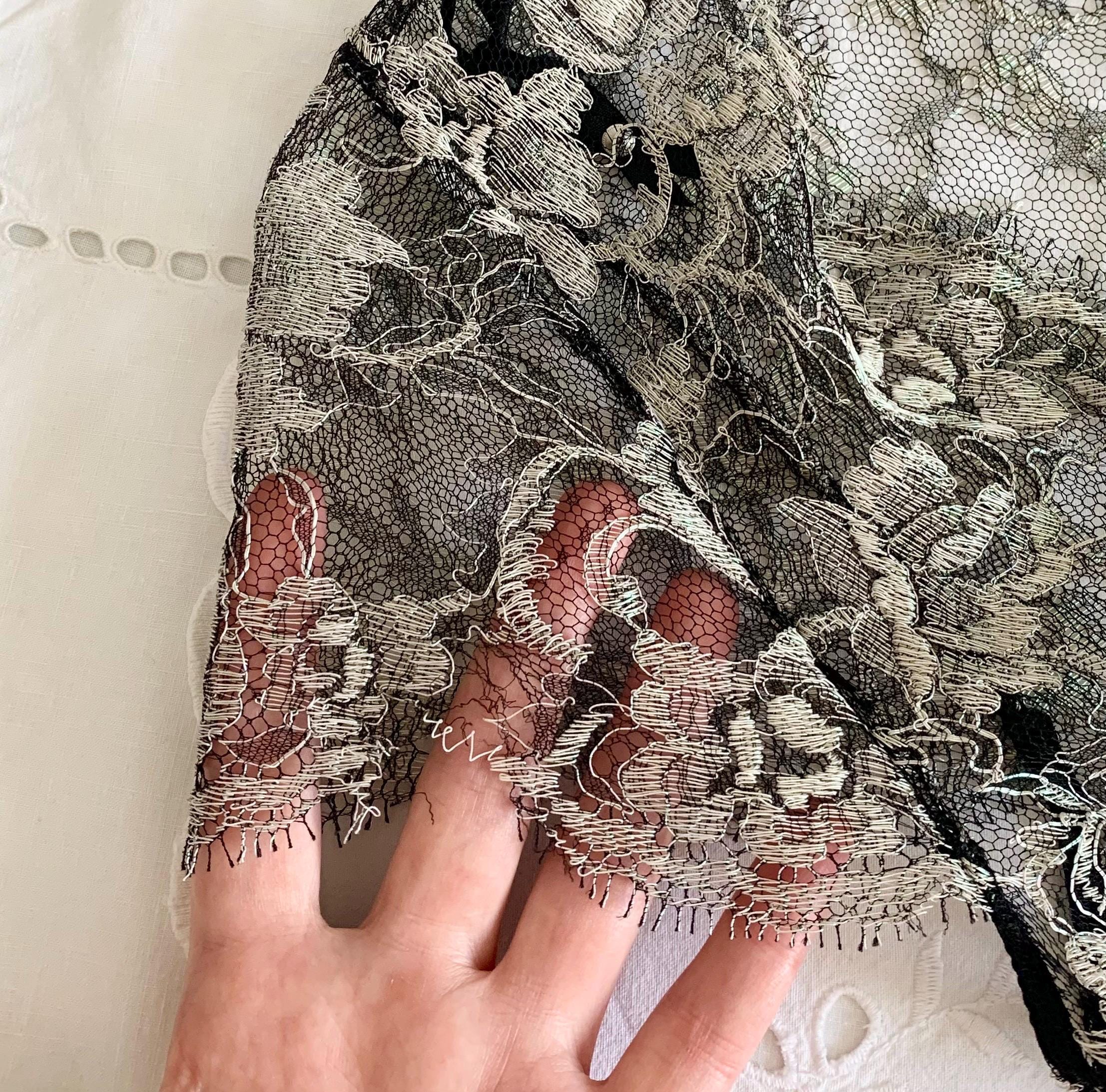 90s Collette Dinnigan Sheer Black and Iridescent Lace Dress