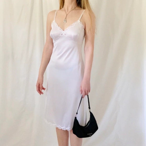 70s White Nylon Slip Dress - XS to Small