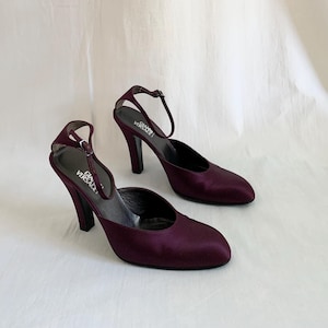 90s Iconic Gianni Versace Aubergine Purple Satin Maryjane Pumps - 8 - 8.5