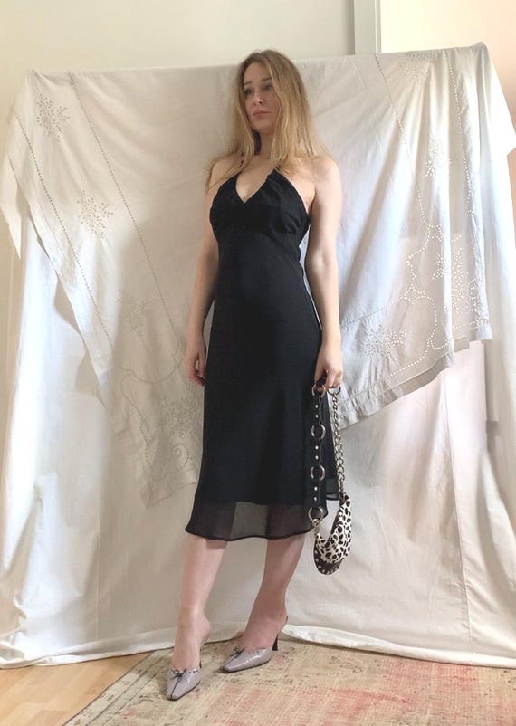 halter neck midi cocktail dress Simona Halter Neck Midi Dress / Black | MESHKI main image 0