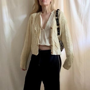 Vintage Handknit Fisherman Cable Knit Cardigan - XS to Medium