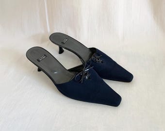 Mules Y2K Stuart Weitzman Navy Bow Pointed Toe - 9
