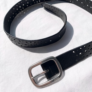 Y2K Ralph Lauren Black Leather Laser Cut Belt - Medium