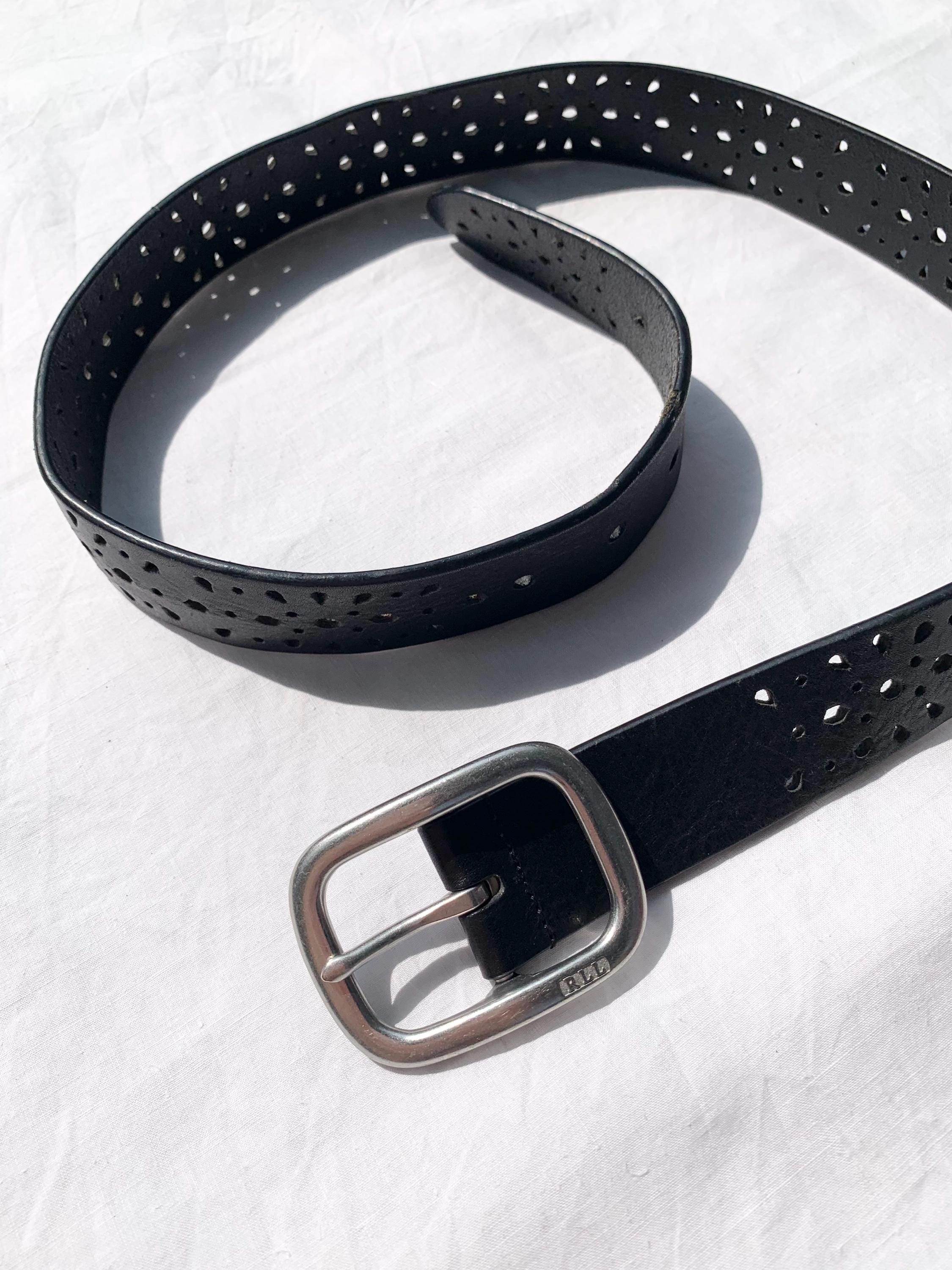 BCBGMaxAzria Black Leather Wide Cut Out Belt Silver Buckles - Size Medium Black Wide Belts for Women for sale | eBay main image 4
