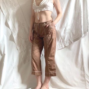Y2K Toffee Brown Cotton Capri Pants - Small