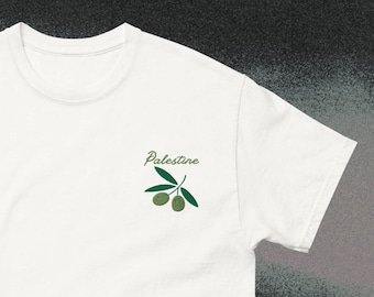 T-shirt unisex ricamata in oliva palestinese, maglietta Palestina, camicia Palestina gratuita
