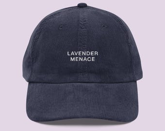 Lavender Menace Embroidered Hat, Lesbian Pride Cap, Sapphic Vibes Corduroy Hat