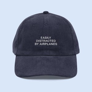 Easily Distracted By Airplanes Hat, Funny Airplane Corduroy Cap, Funny Pilot Hat, Airplanes Gift,  Aviation Gift, Gift For Pilot