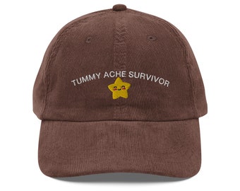 Tummy Ache Survivor Hat, Corduroy Meme Hat, Funny Baseball