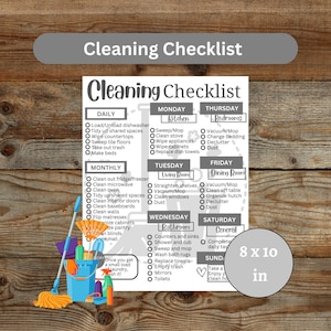 Printable Cleaning Checklist | Home Cleaning Schedule | Editable PDF | Household Chore List