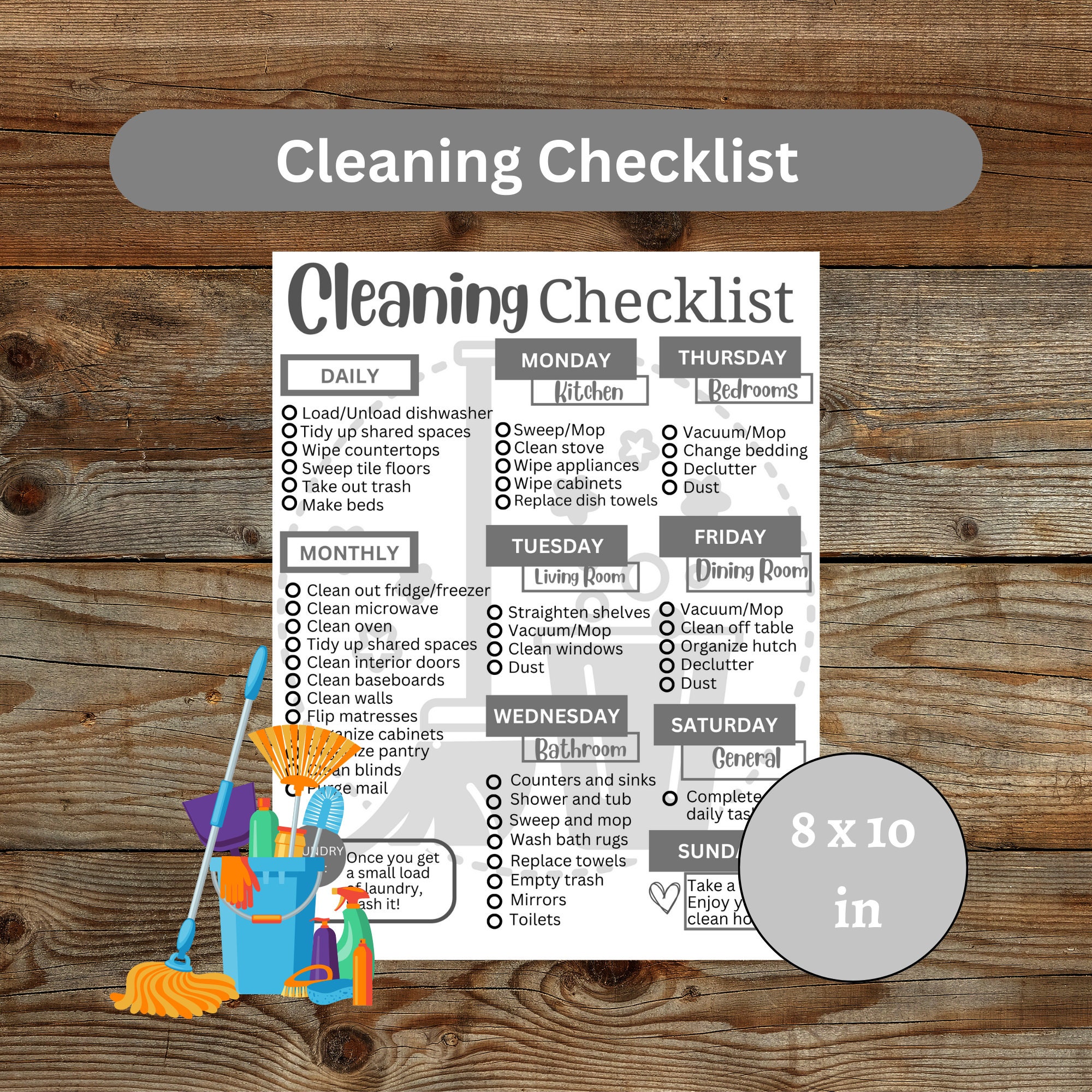 Printable Cleaning Checklist | Home Cleaning Schedule | Editable PDF ...