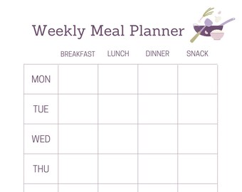 Minimalist Weekly Meal Planner | Printable, Digital (PDF)