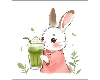 Cute Bunny Drinking Matcha Sticker 4