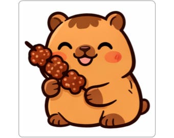 Cute Capybara Eating Skewer Sticker | Foodie Animal Vinyl