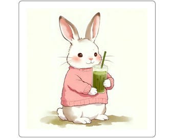 Cute Bunny Drinking Matcha Sticker 2