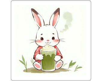 Cute Bunny with Matcha Drink Sticker 3