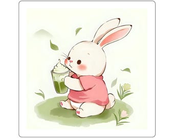 Cute Bunny Drinking Matcha Sticker 5