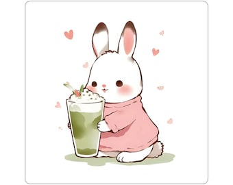 Cute Bunny with Matcha Drink Sticker 1