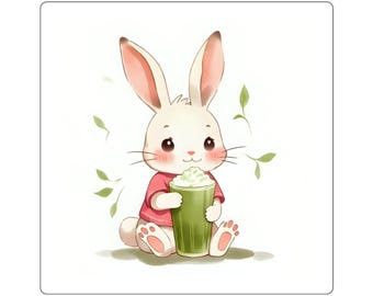 Cute Bunny Drinking Matcha Sticker 6