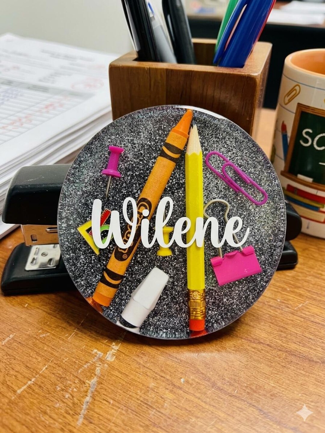 Personalized Teacher Coaster, Resin School Supply Desk Decor. - Etsy