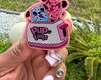 Pup-Tarts badgehaspel broodrooster, roze acryl acryl ID-houder, accessoire dierenartsassistent