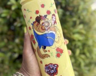Enchanted Rose Snowglobe Tumbler 18oz | Fairytale Princess Cup | Glitter Water Globe Drinkware