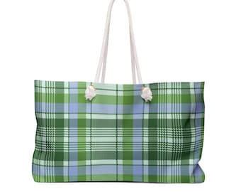 Oversized Weekender Bag: Green Plaid Travel Tote