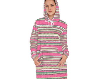 Pink Striped Hoodie Dress | Rose, Cream & Sage All-Over Print