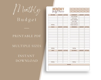 Monthly Budget Printable Planner | A5 Budget Template Printable | Budget Binder | Savings Tracker | Expense Tracker | Bill Tracker