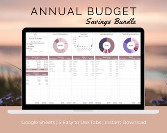 Annual Budget Spreadsheet with Savings Tracker | Monthly Budget Spreadsheet | Google Sheets Budget Template | Digital Budget Planner