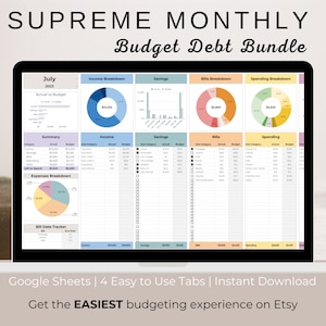 Monthly Budget Spreadsheet with Debt Tracker Bill Tracker | Google Sheets Budget Template | Digital Budget Planner