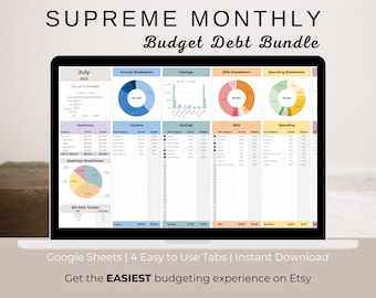 Monatliche Budget Tabelle mit Debt Tracker Bill Tracker | Google Sheets Budget Vorlage | Digitaler Haushaltsplaner