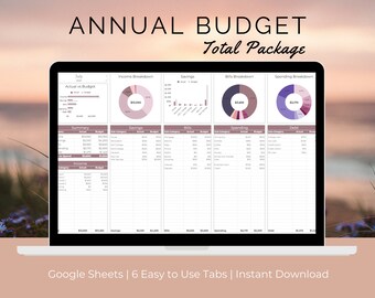 Annual Budget Spreadsheet with Savings Tracker & Debt Tracker | Monthly Budget Spreadsheet | Google Sheets Budget Template | Digital Budget