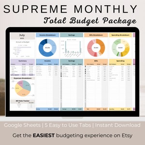 Monthly Budget Spreadsheet with Savings Tracker, Debt Tracker, and Bill Tracker | Monthly Budget Spreadsheet | Google Sheets Budget Template