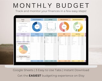 Monthly Budget Spreadsheet with Bill Tracker | Income and Expense Tracker | Google Sheets Budget Template | Digital Budget Planner
