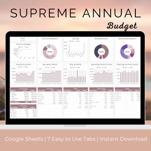 Annual Budget Spreadsheet with Savings Tracker, Debt Tracker, & Annual Summary | Monthly Budget Spreadsheet | Google Sheets Budget Template