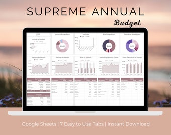 Annual Budget Spreadsheet with Savings Tracker, Debt Tracker, & Annual Summary | Monthly Budget Spreadsheet | Google Sheets Budget Template