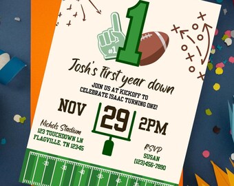 First Year Down- Football First Birthday Invitation