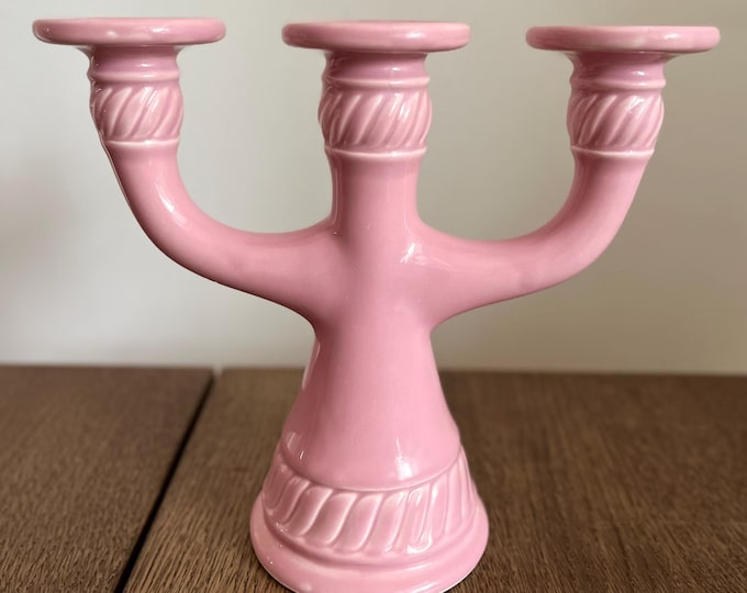 Pink 3-armed candle holder, Traditional Candelabra, Vintage Scandinavian design