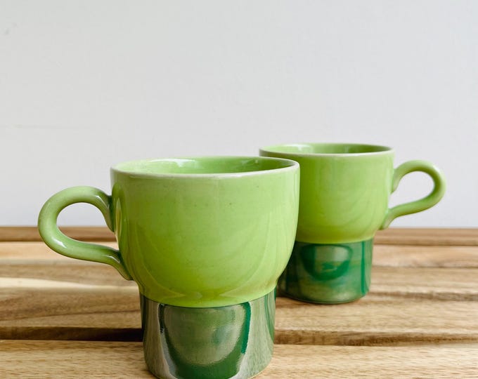 Set of 2 cups, 2 Green ceramic mugs by Höganäs Keramik, Swedish ceramics, Scandinavian design