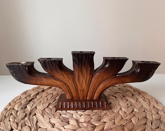 5-arm wooden advent candelabra. Christmas Candle holder. Handcrafted in Sweden. Scandinavian design.