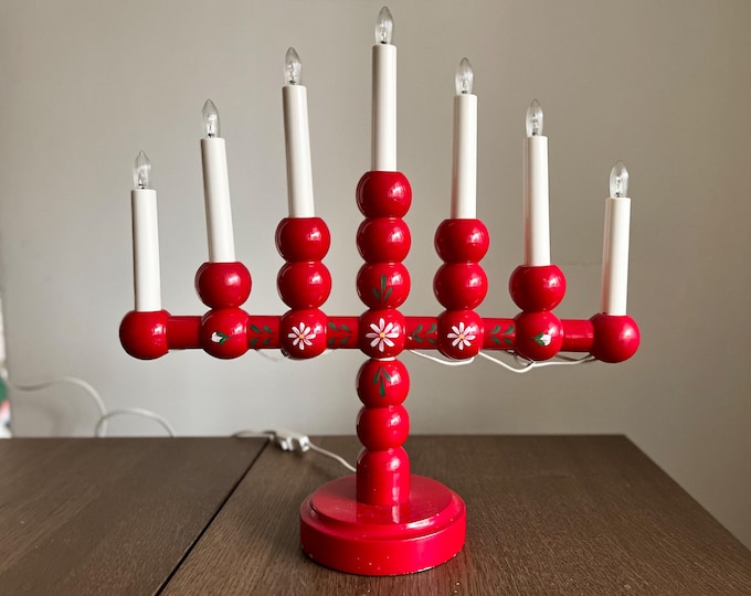 Electric Red Advent Candelabra, Traditional, Wood, Swedish design