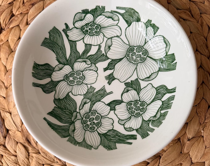 Vintage Gustavsberg Paulin Deep Plate – Green Floral Design (19.5 cm)